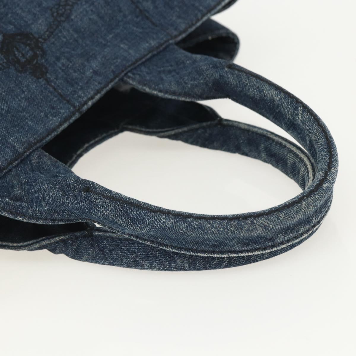 PRADA Canapa MM Hand Bag Denim Blue Gold Auth 155597