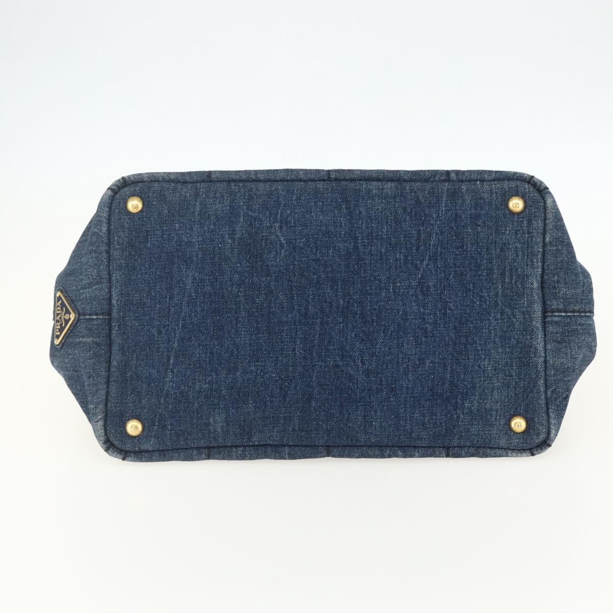 PRADA Canapa MM Hand Bag Denim Blue Gold Auth 155597