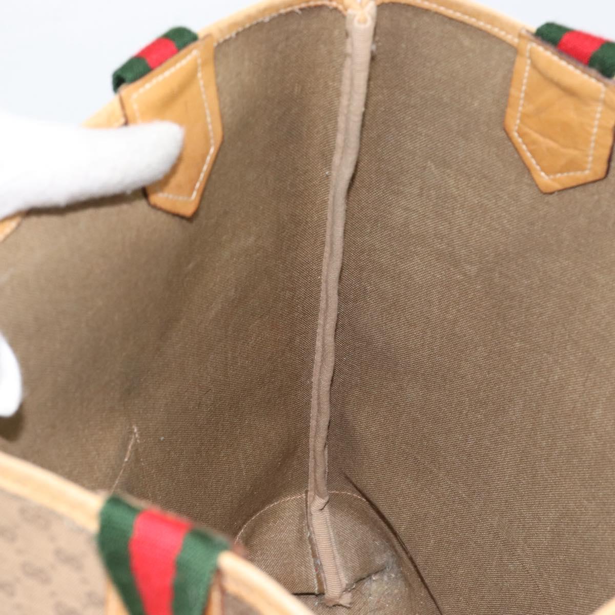 GUCCI Micro GG Supreme Web Sherry Line Tote Bag PVC Beige Red Auth 155601