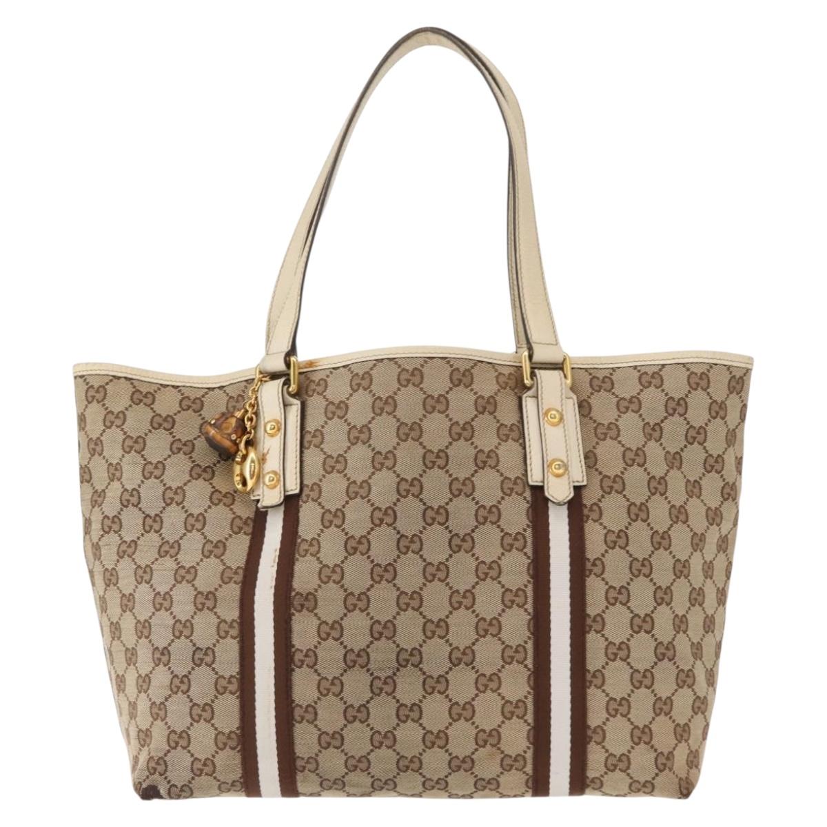 GUCCI GG Canvas Sherry Line Hand Bag Beige Gold 139260 Auth 155602