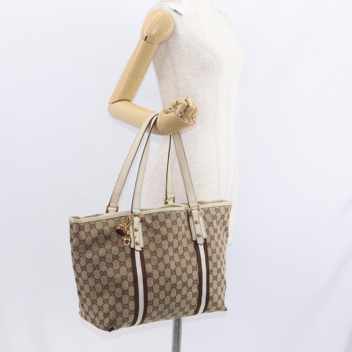 GUCCI GG Canvas Sherry Line Hand Bag Beige Gold 139260 Auth 155602