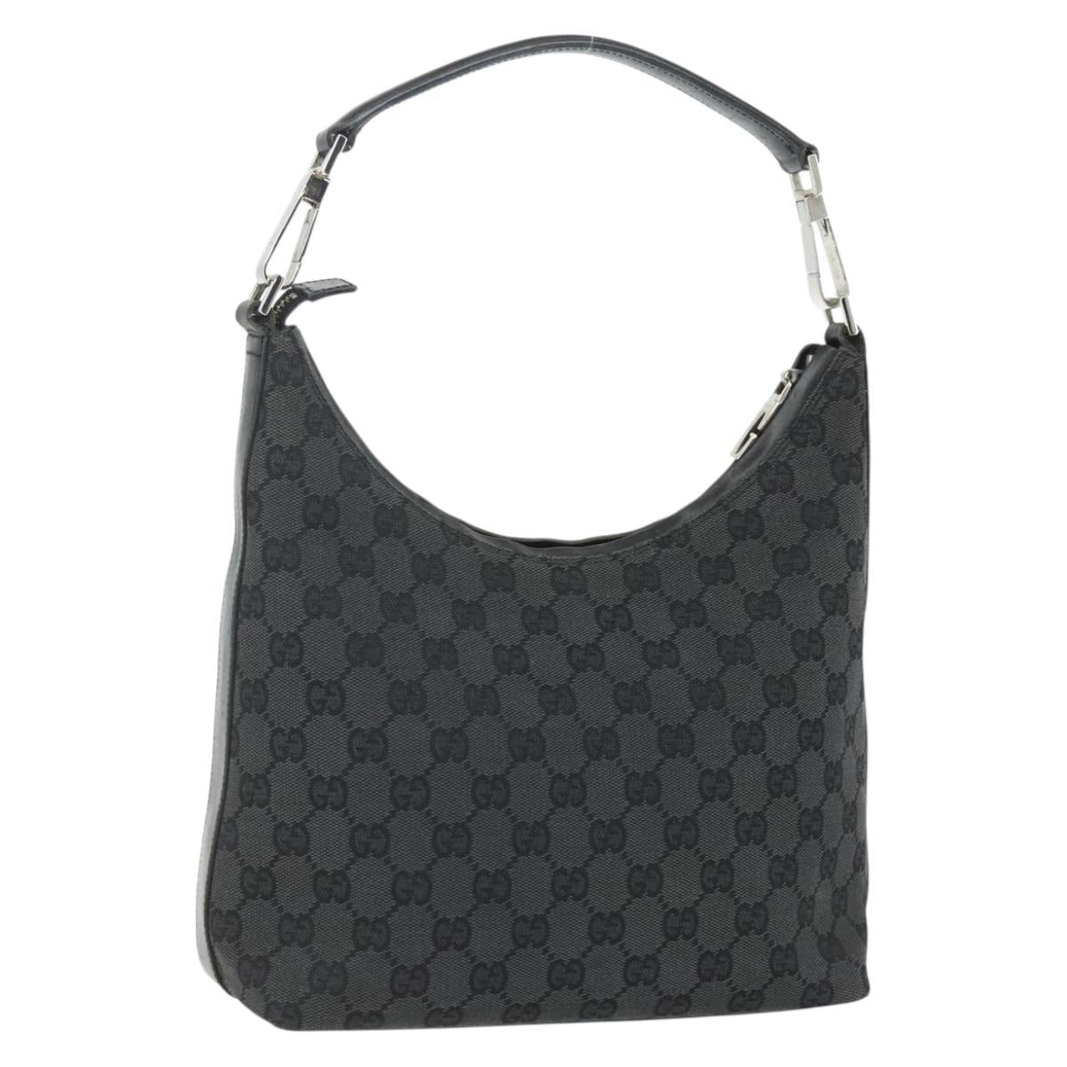 GUCCI GG Canvas Shoulder Bag Black Silver 000 0602 Auth 155604