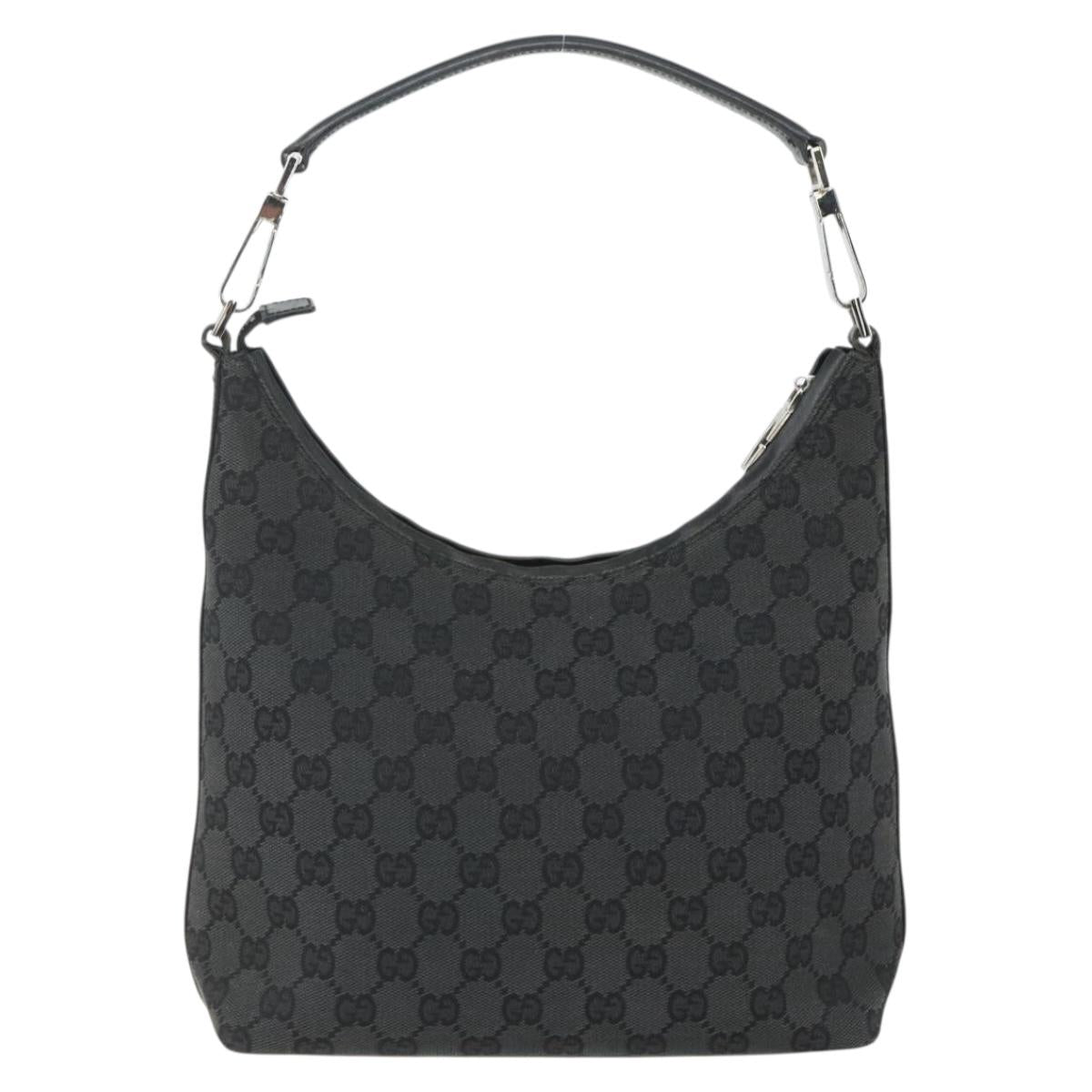 GUCCI GG Canvas Shoulder Bag Black Silver 000 0602 Auth 155604
