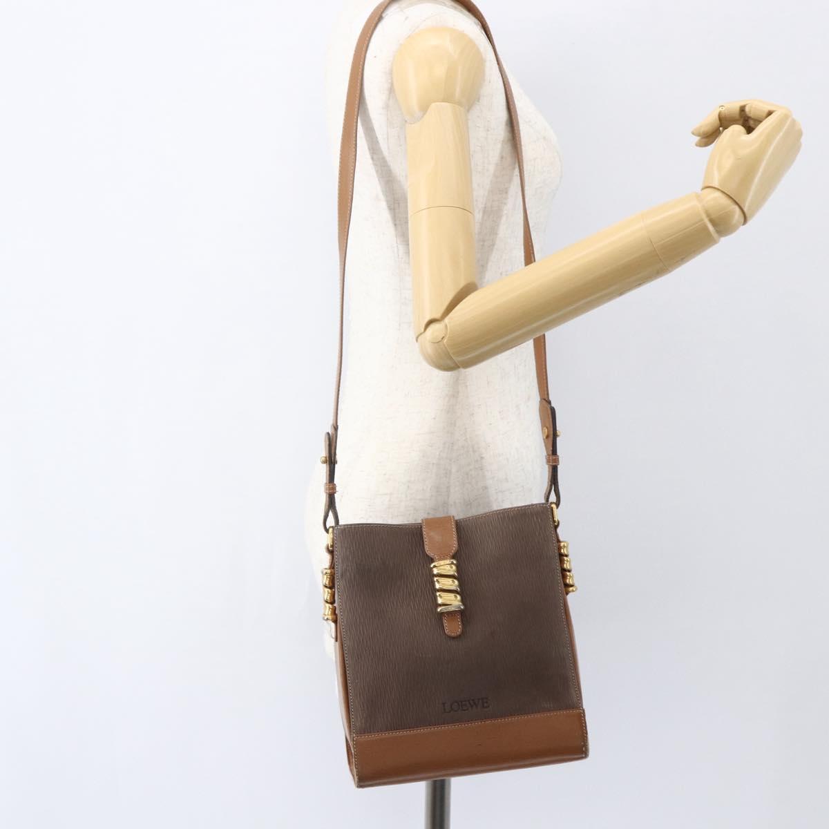 LOEWE Velazquez Shoulder Bag Leather Brown Gold Auth 155607