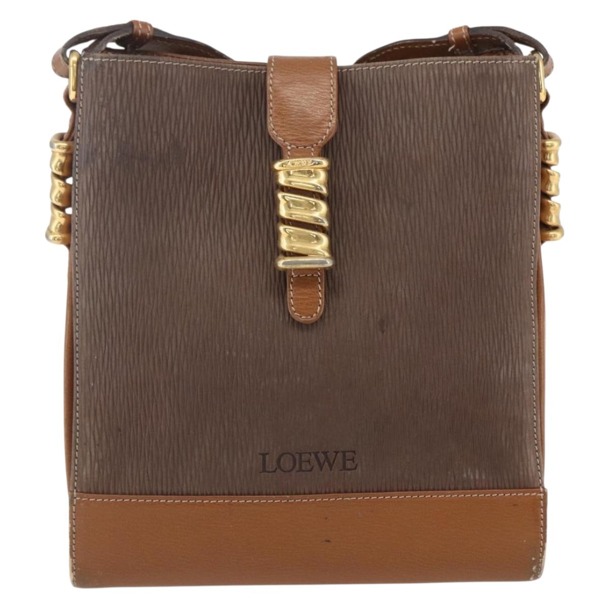 LOEWE Velazquez Shoulder Bag Leather Brown Gold Auth 155607