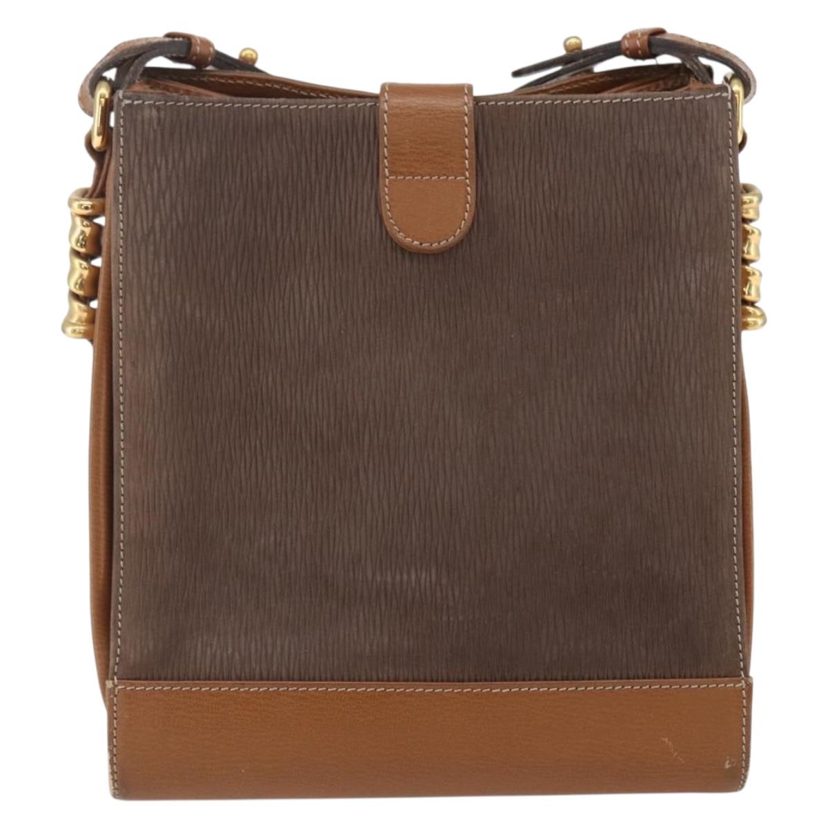 LOEWE Velazquez Shoulder Bag Leather Brown Gold Auth 155607