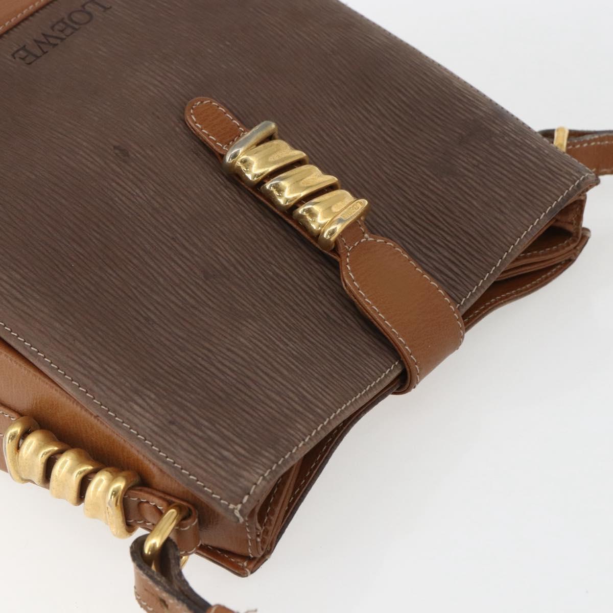 LOEWE Velazquez Shoulder Bag Leather Brown Gold Auth 155607