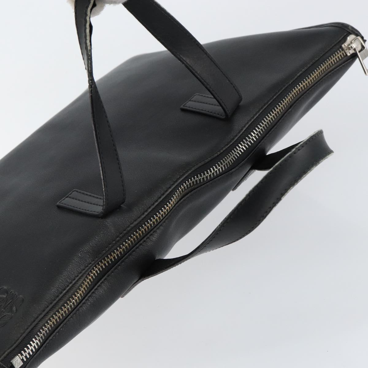 LOEWE Anagram Hand Bag Leather Black Silver Auth 155610