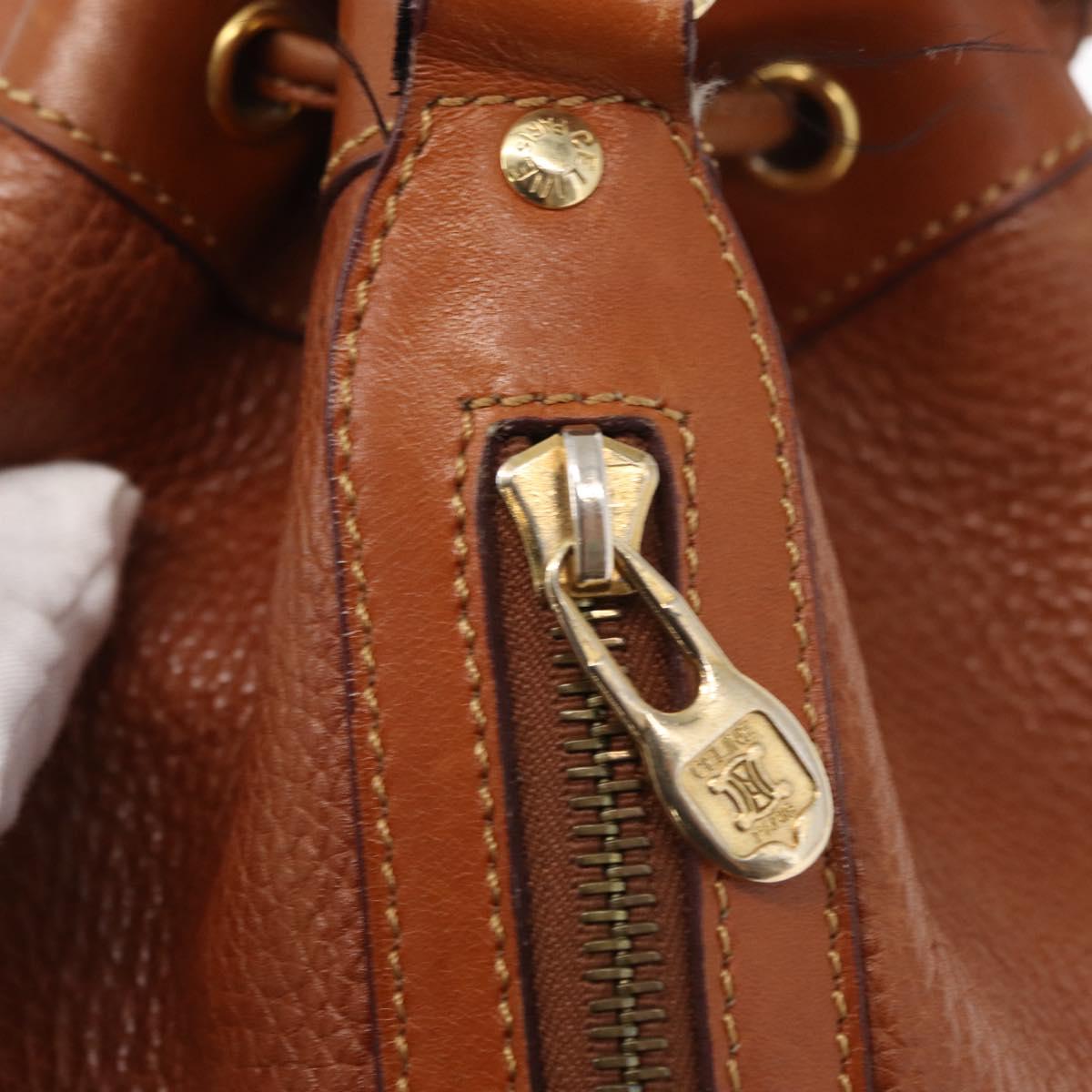 CELINE Shoulder Bag Leather Brown Gold Auth 155612