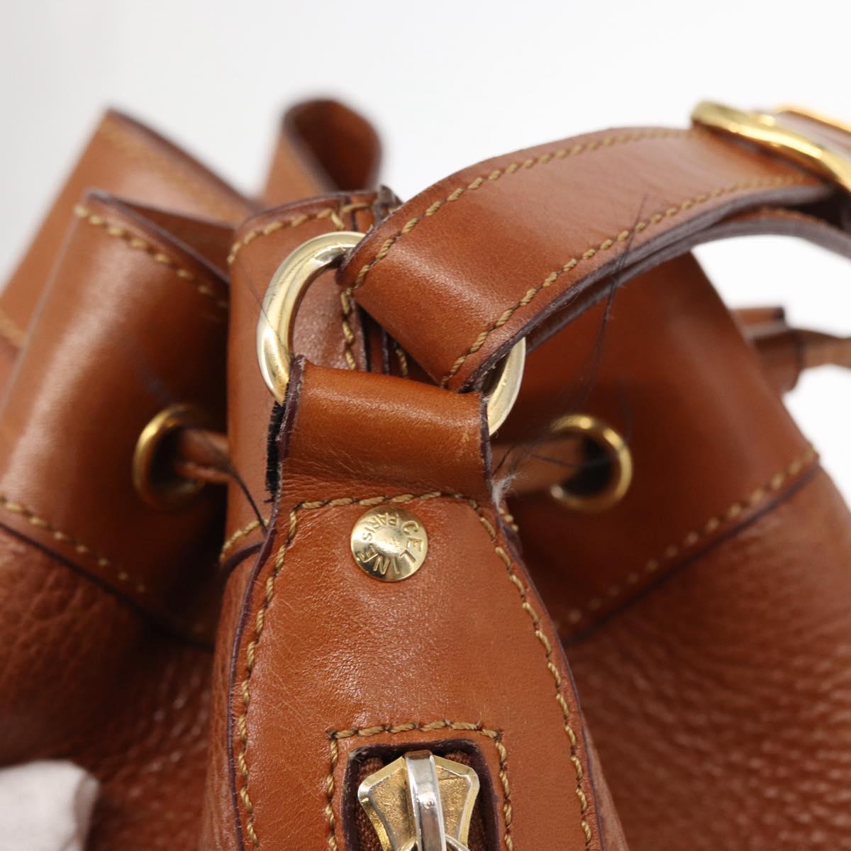 CELINE Shoulder Bag Leather Brown Gold Auth 155612