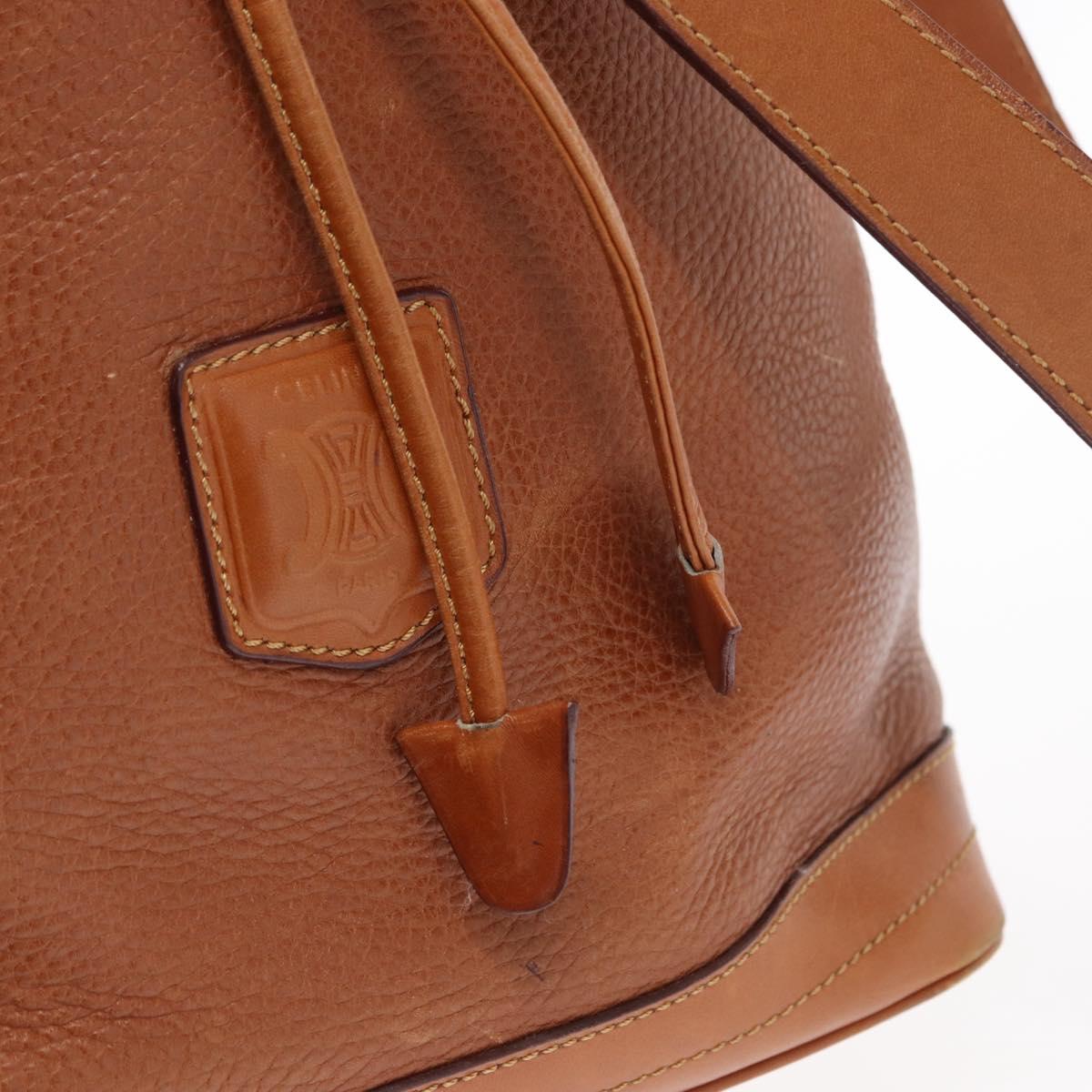 CELINE Shoulder Bag Leather Brown Gold Auth 155612