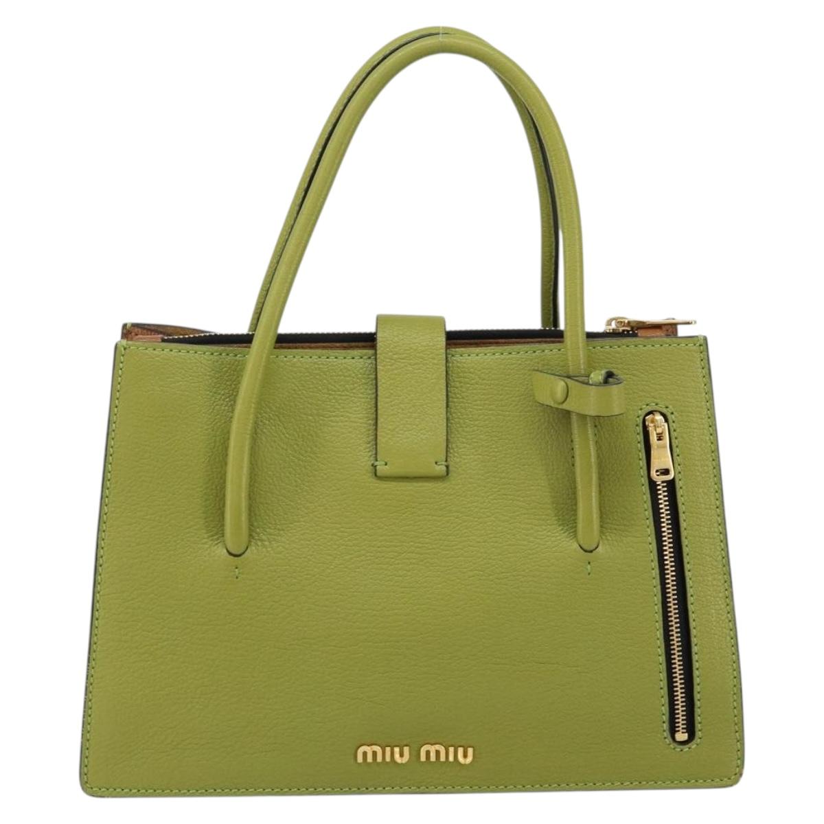 Miu Miu Hand Bag Leather Green Gold Auth 155616