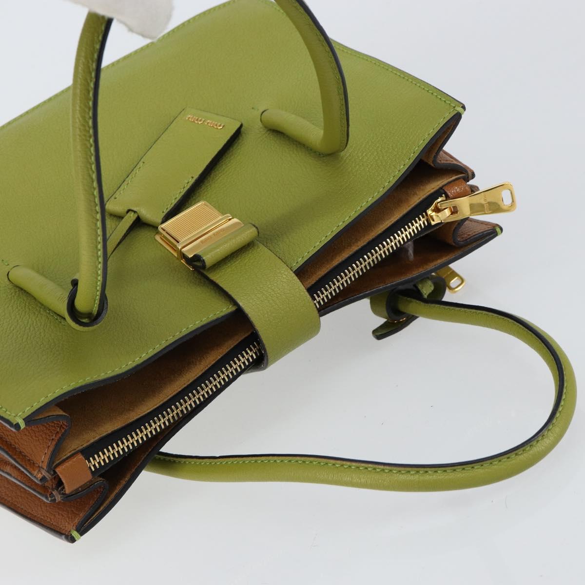Miu Miu Hand Bag Leather Green Gold Auth 155616