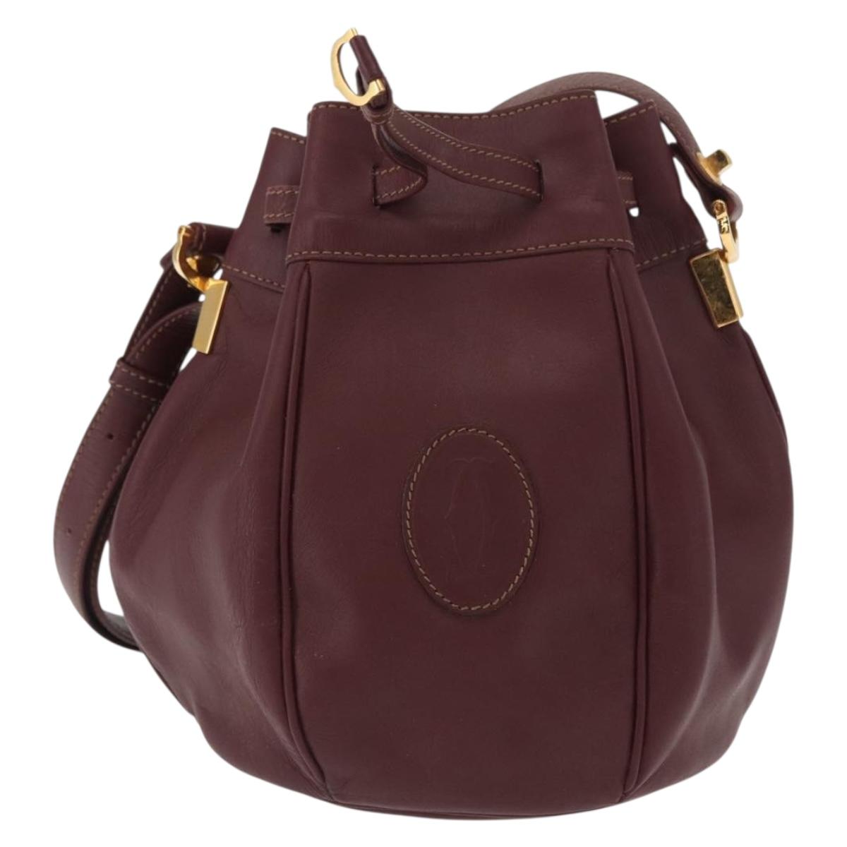 CARTIER Must Line Shoulder Bag Leather Bordeaux Gold Auth 155621