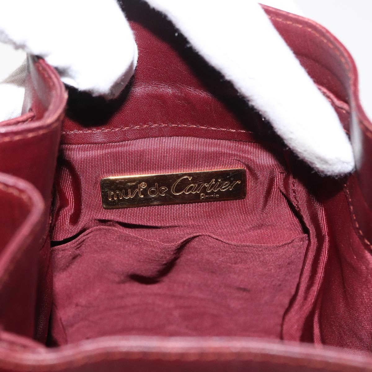 CARTIER Must Line Shoulder Bag Leather Bordeaux Gold Auth 155623