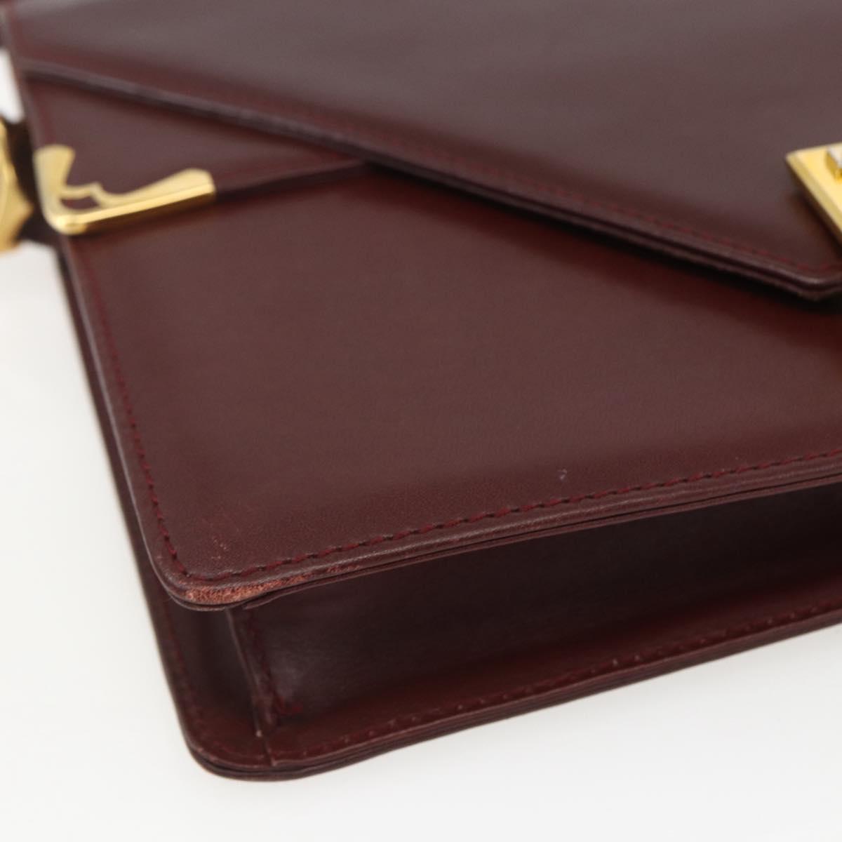 CARTIER Must Line Shoulder Bag Leather Bordeaux Gold Auth 155624
