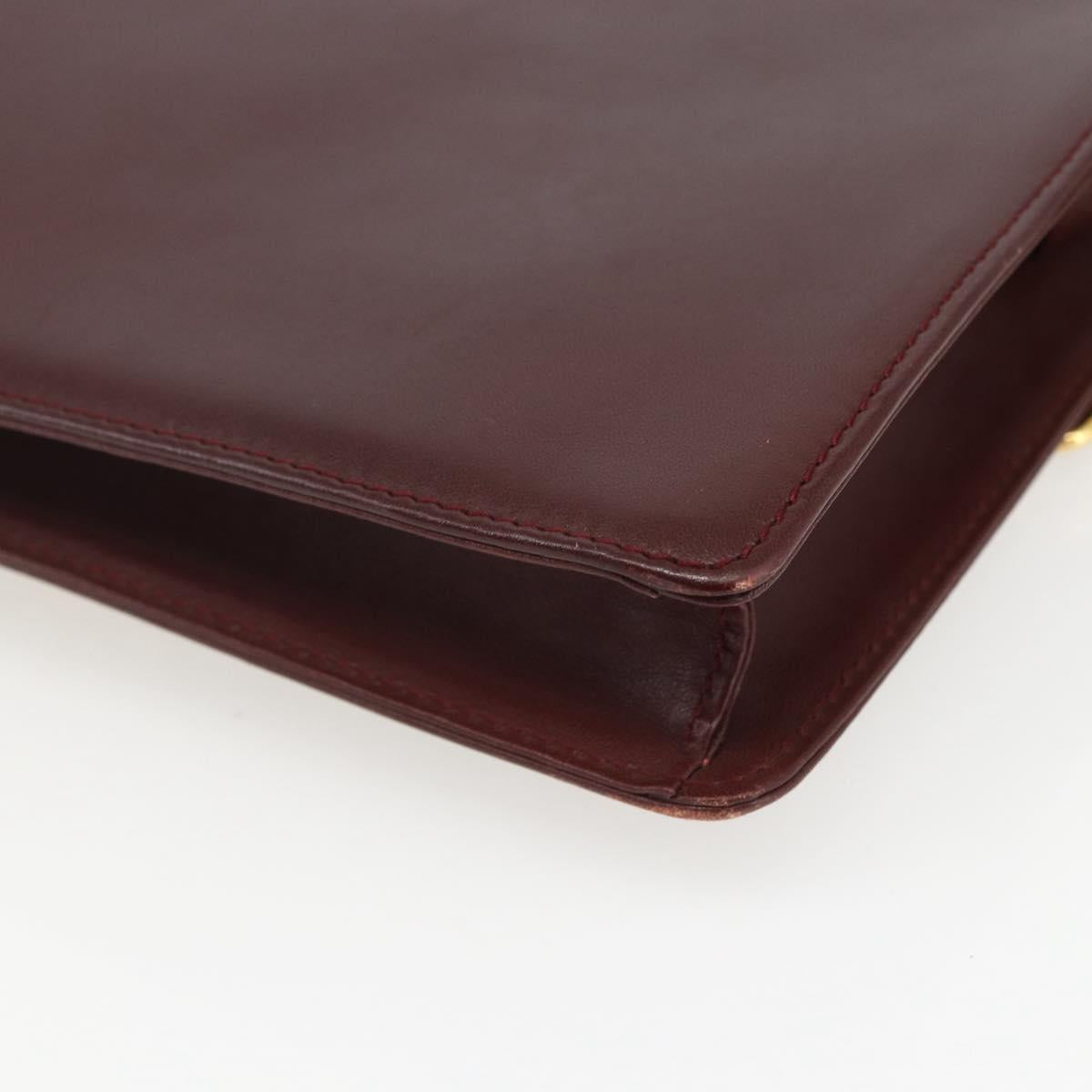 CARTIER Must Line Shoulder Bag Leather Bordeaux Gold Auth 155624