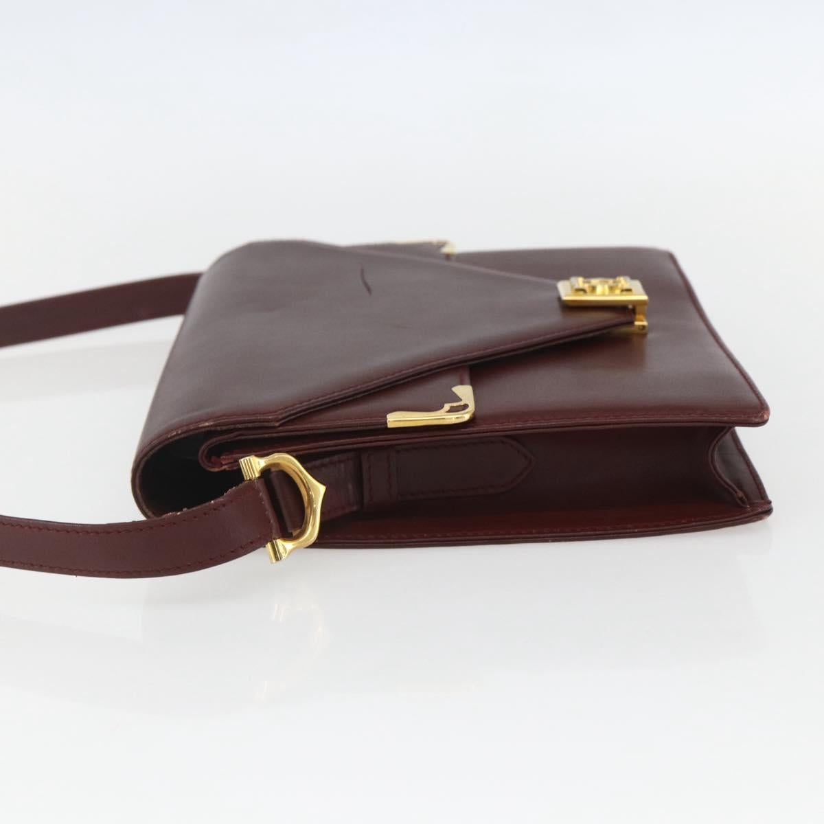 CARTIER Must Line Shoulder Bag Leather Bordeaux Gold Auth 155624