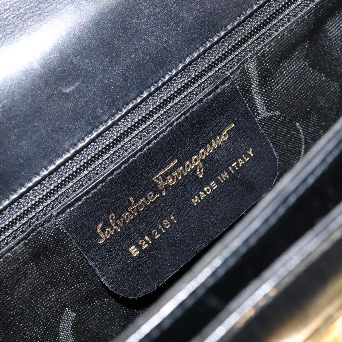 Salvatore Ferragamo Gancini Hand Bag Leather Black Gold Auth 155625