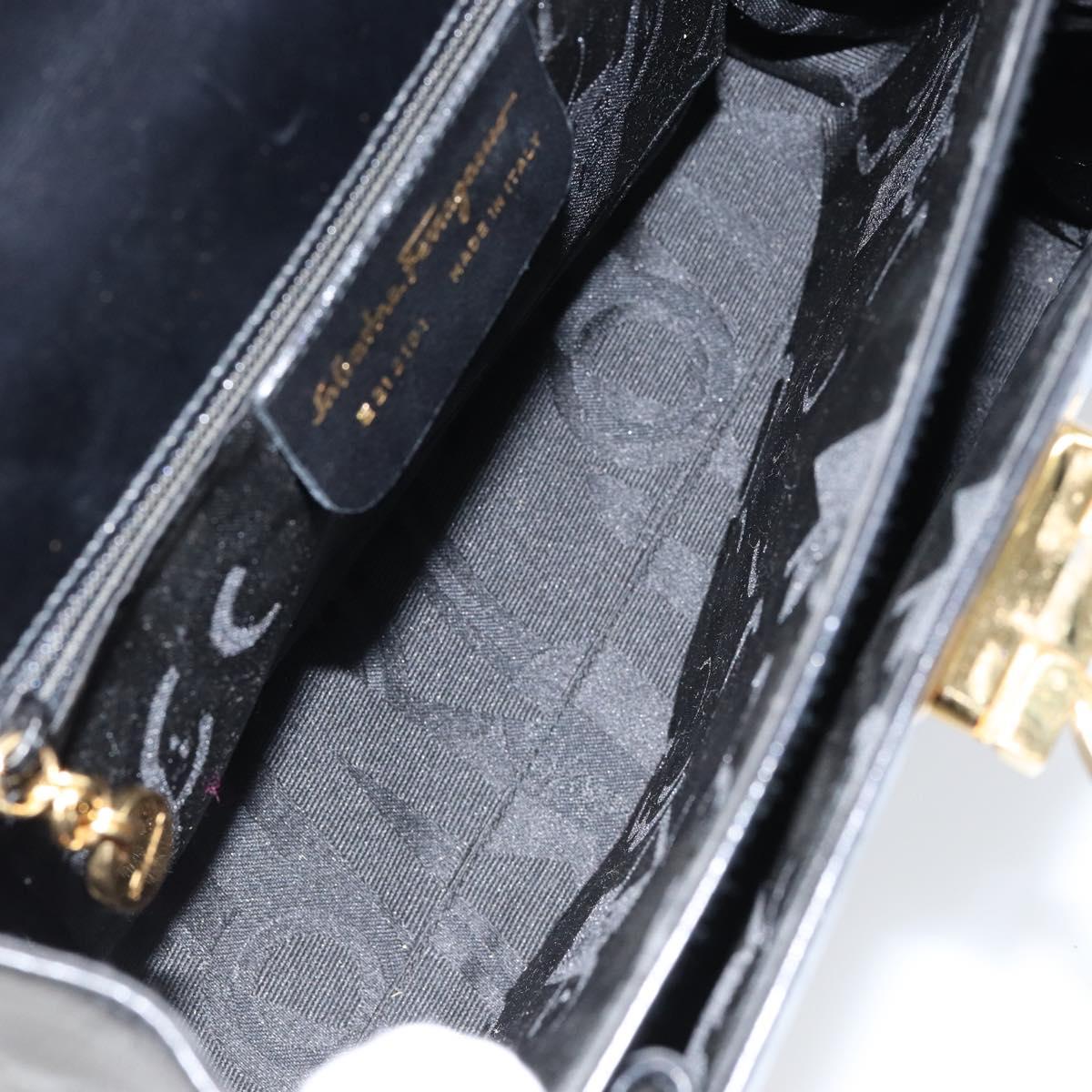 Salvatore Ferragamo Gancini Hand Bag Leather Black Gold Auth 155625