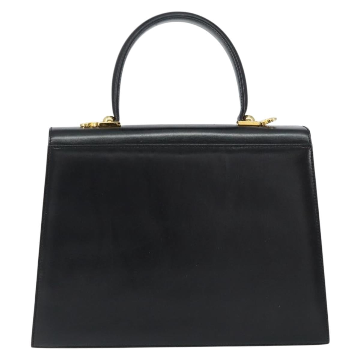 Salvatore Ferragamo Gancini Hand Bag Leather Black Gold Auth 155625