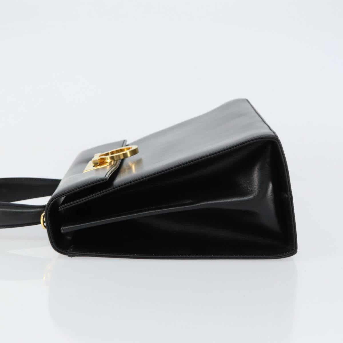 Salvatore Ferragamo Gancini Hand Bag Leather Black Gold Auth 155625