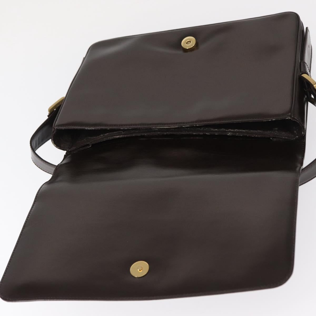 LOEWE Anagram Shoulder Bag Leather Brown Gold Auth 155627