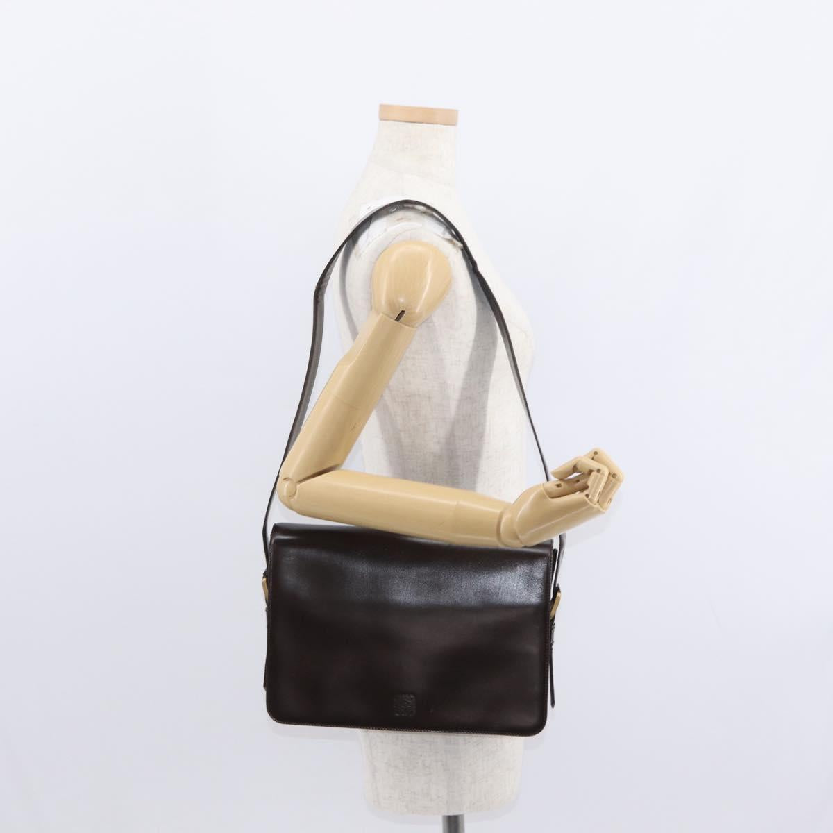 LOEWE Anagram Shoulder Bag Leather Brown Gold Auth 155627