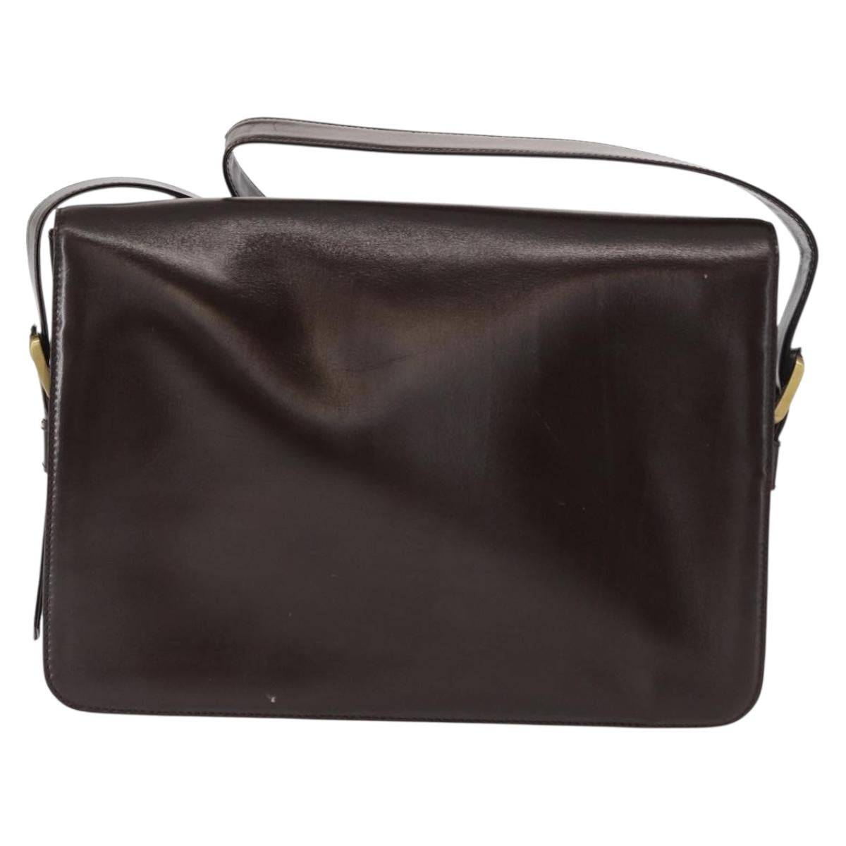 LOEWE Anagram Shoulder Bag Leather Brown Gold Auth 155627