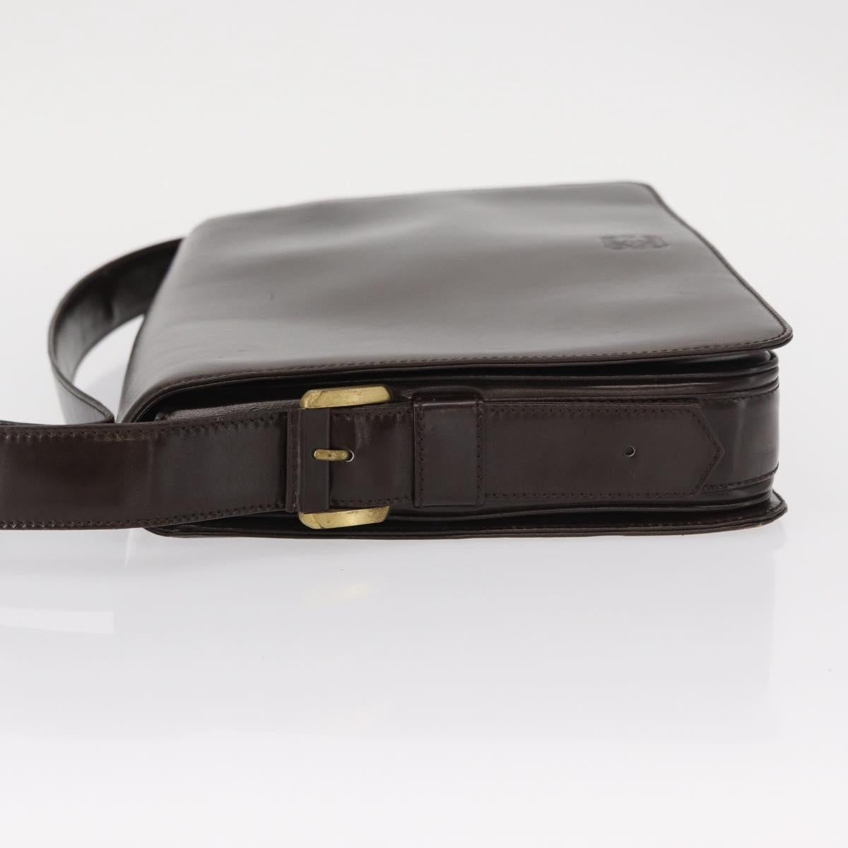 LOEWE Anagram Shoulder Bag Leather Brown Gold Auth 155627