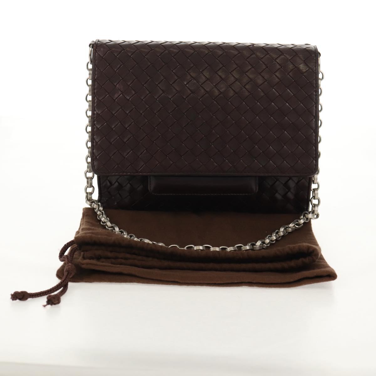 BOTTEGA VENETA INTRECCIATO Chain Shoulder Bag Leather Brown Auth 155628V