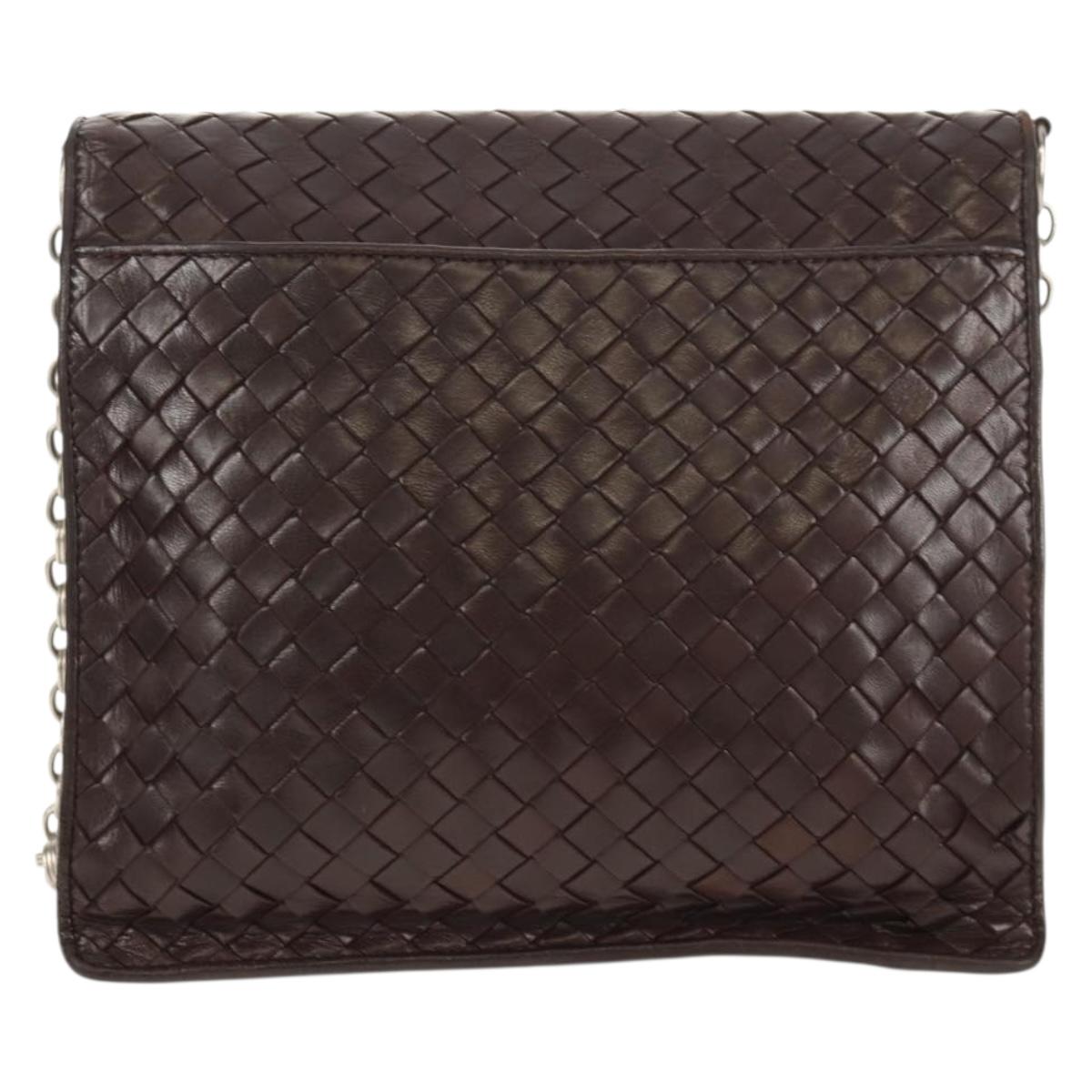 BOTTEGA VENETA INTRECCIATO Chain Shoulder Bag Leather Brown Auth 155628V