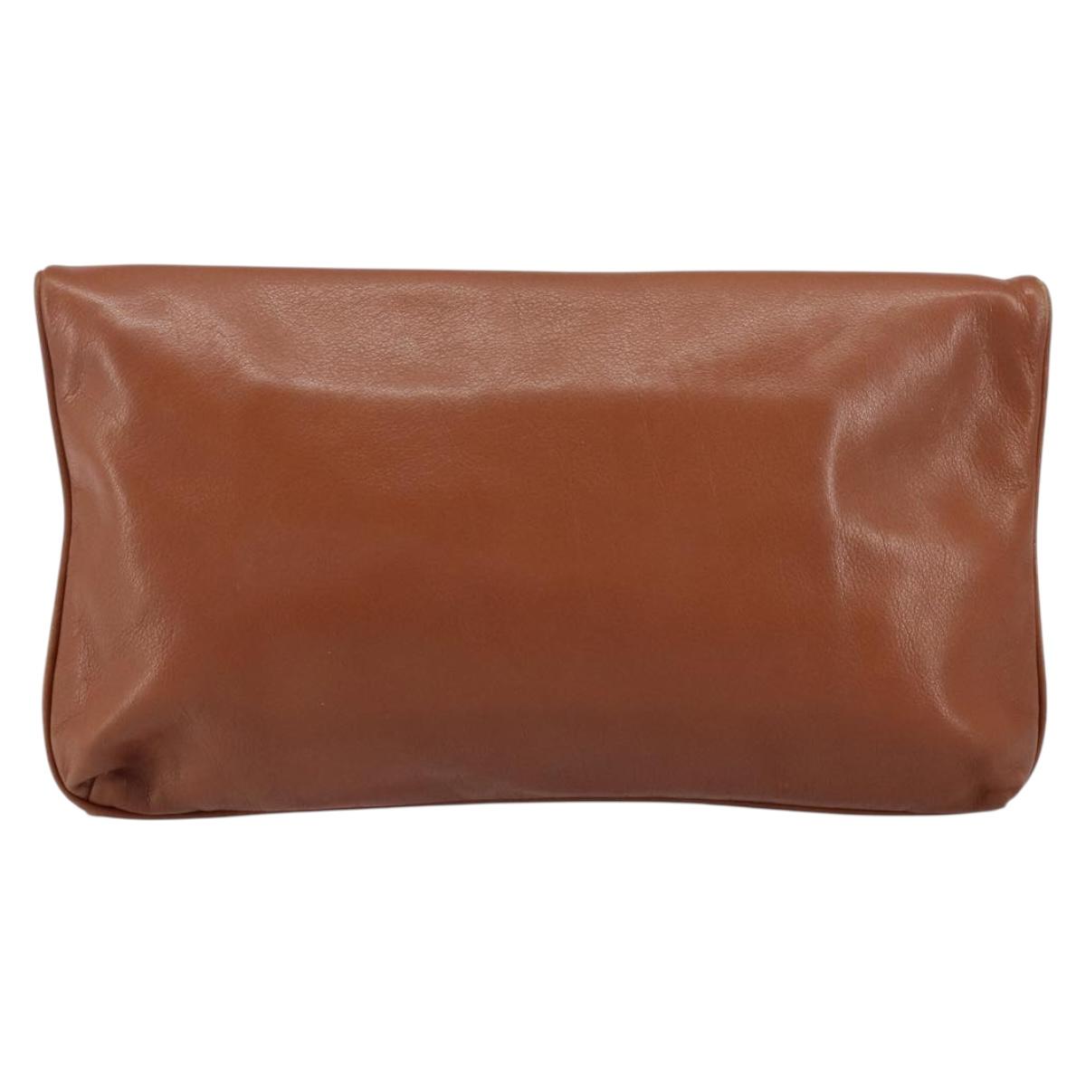 CELINE Clutch Bag Leather Gold Brown Auth 155629