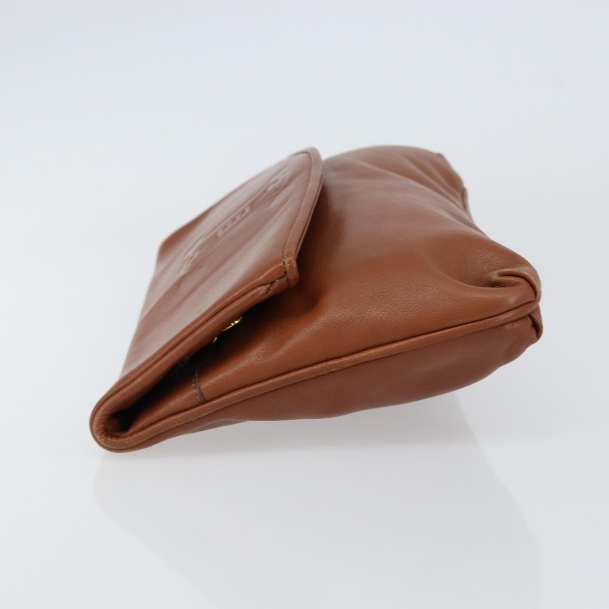 CELINE Clutch Bag Leather Gold Brown Auth 155629