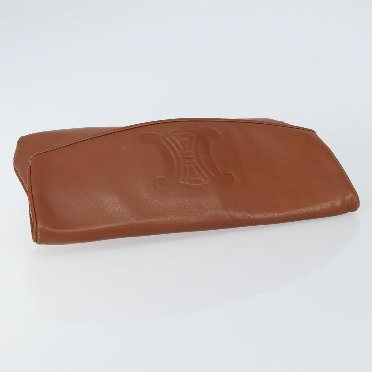 CELINE Clutch Bag Leather Gold Brown Auth 155629