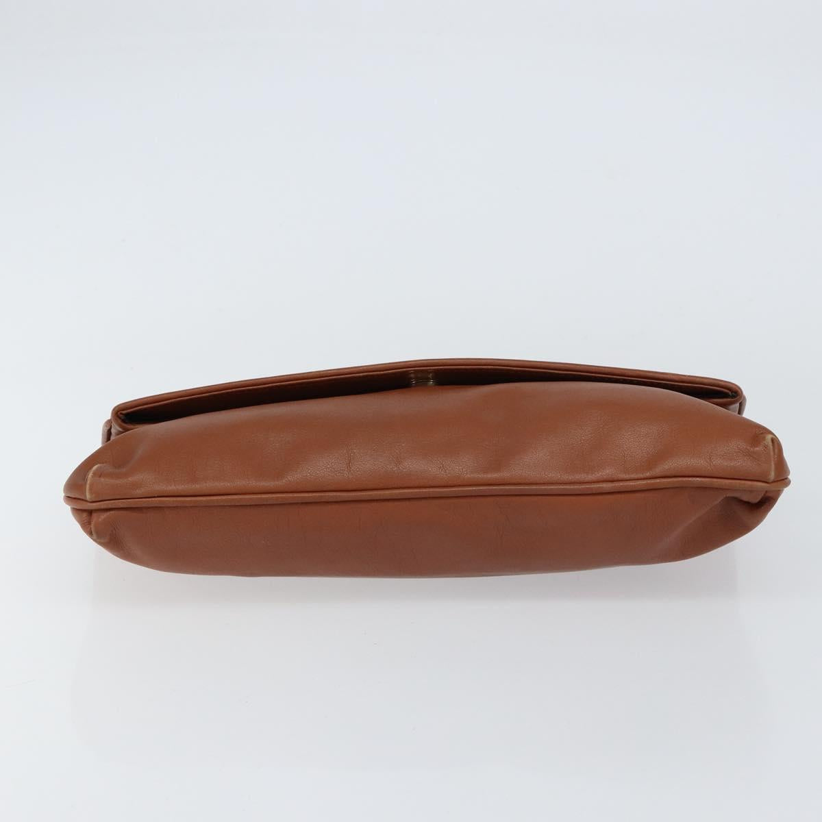 CELINE Clutch Bag Leather Gold Brown Auth 155629