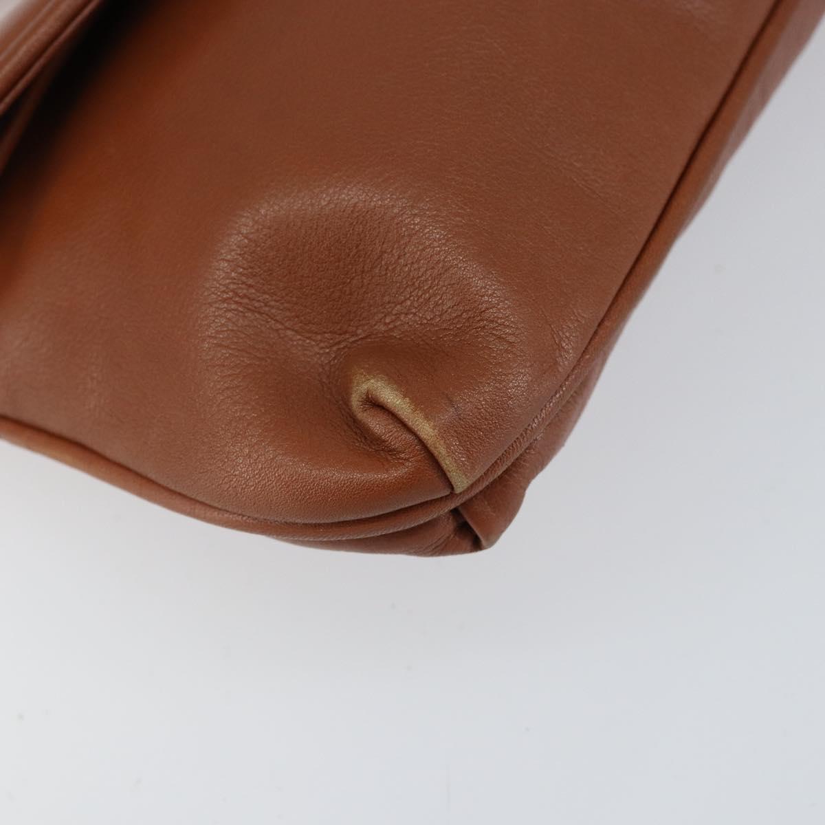 CELINE Clutch Bag Leather Gold Brown Auth 155629