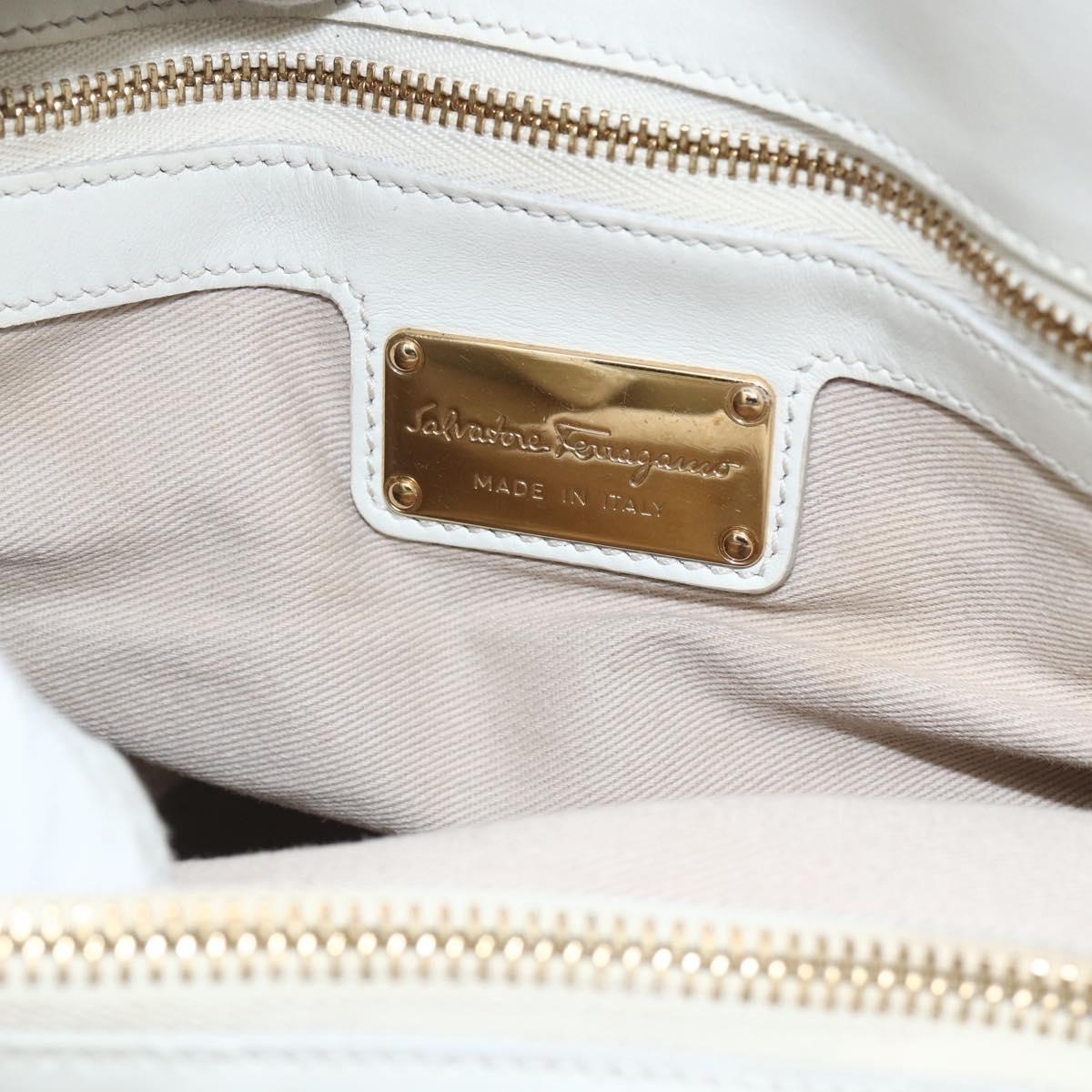 Salvatore Ferragamo Tote Bag Leather White Gold Auth 155630