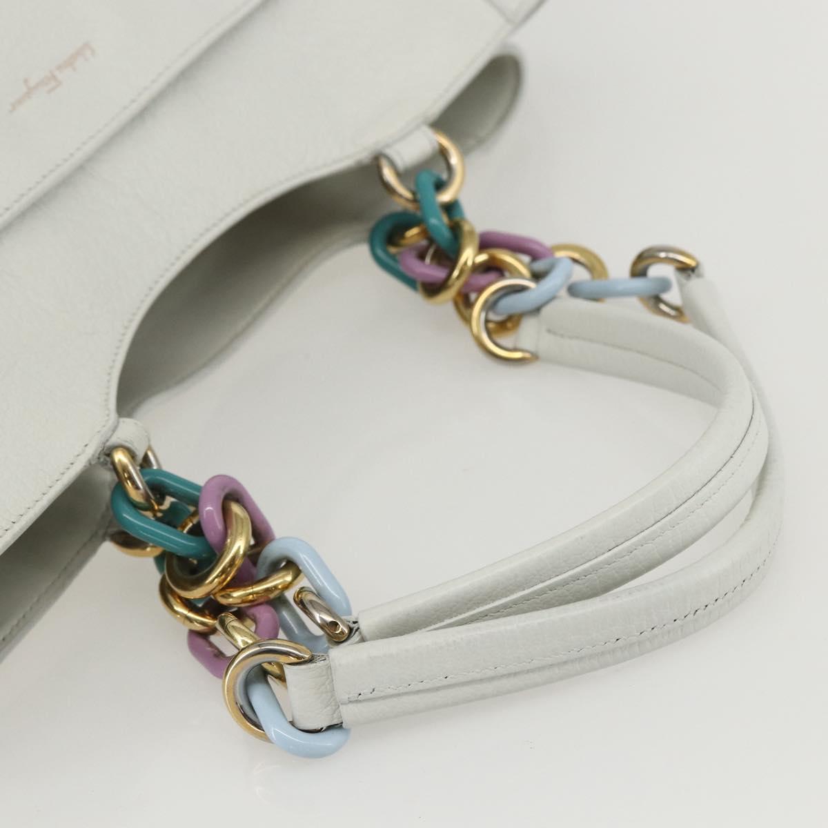 Salvatore Ferragamo Tote Bag Leather White Gold Auth 155630