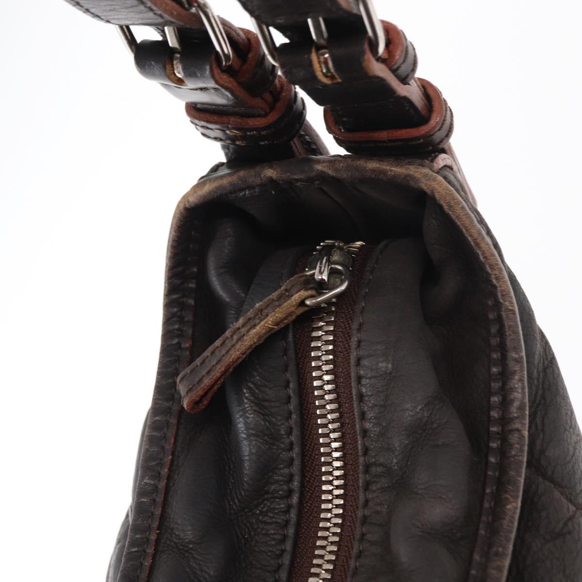 LOEWE Shoulder Bag Leather Brown Silver Auth 155631