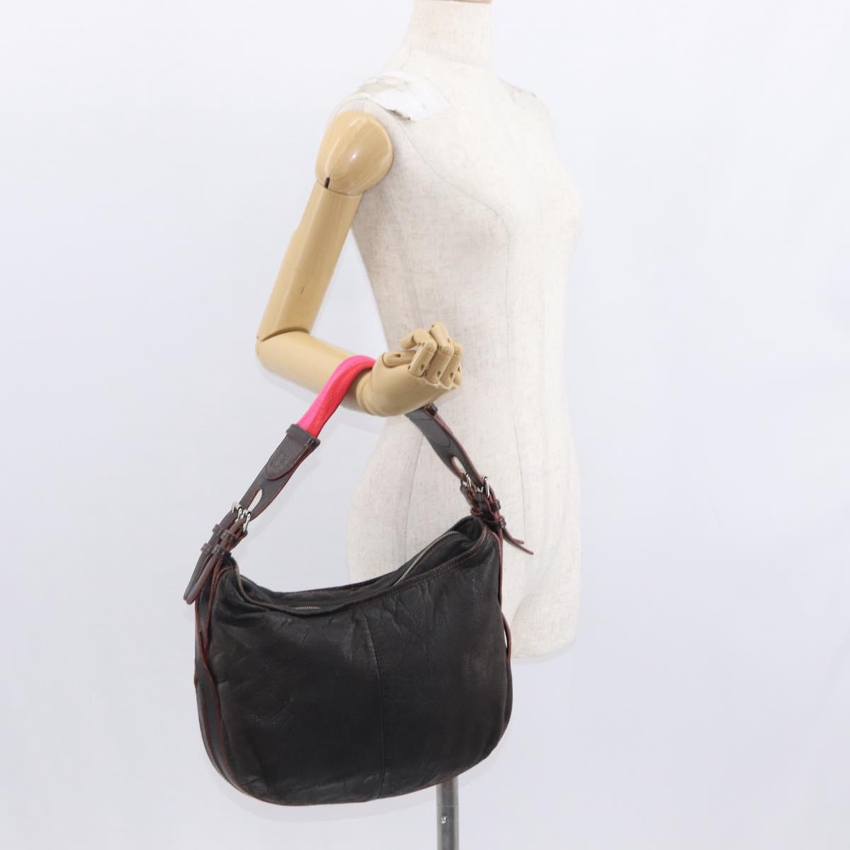 LOEWE Shoulder Bag Leather Brown Silver Auth 155631