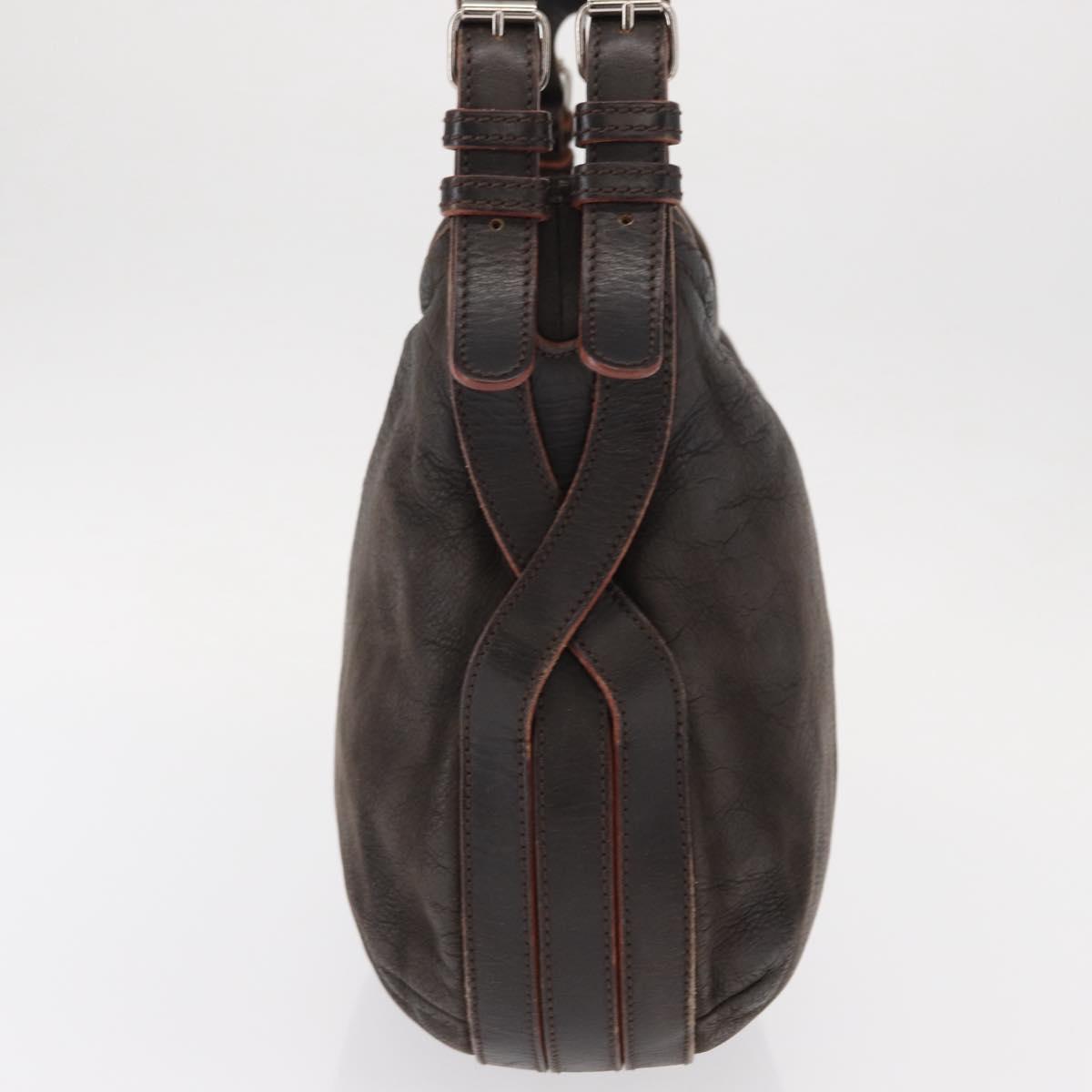 LOEWE Shoulder Bag Leather Brown Silver Auth 155631