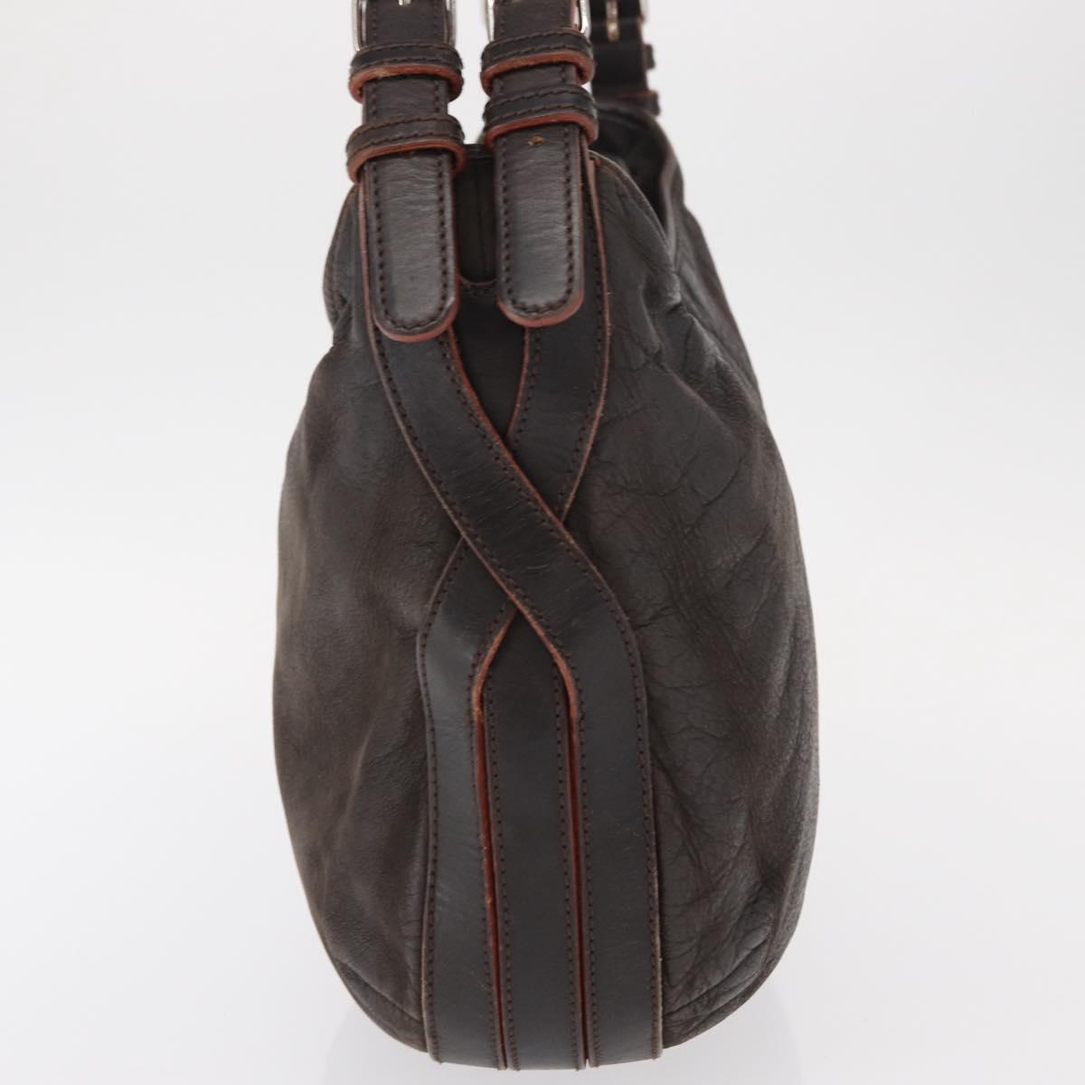 LOEWE Shoulder Bag Leather Brown Silver Auth 155631