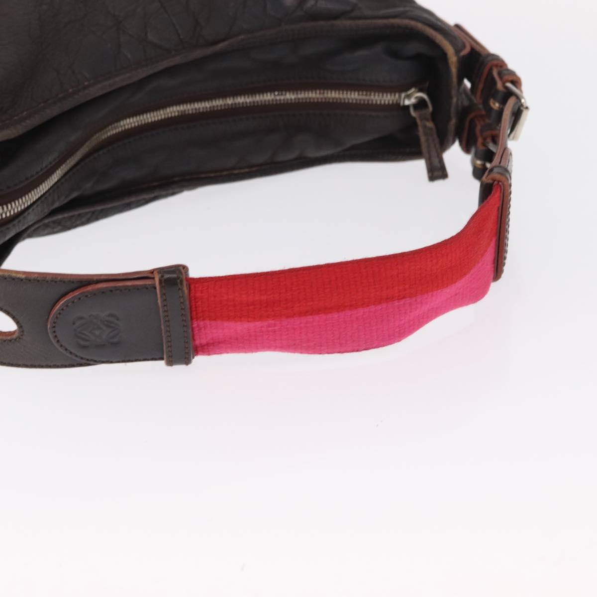 LOEWE Shoulder Bag Leather Brown Silver Auth 155631