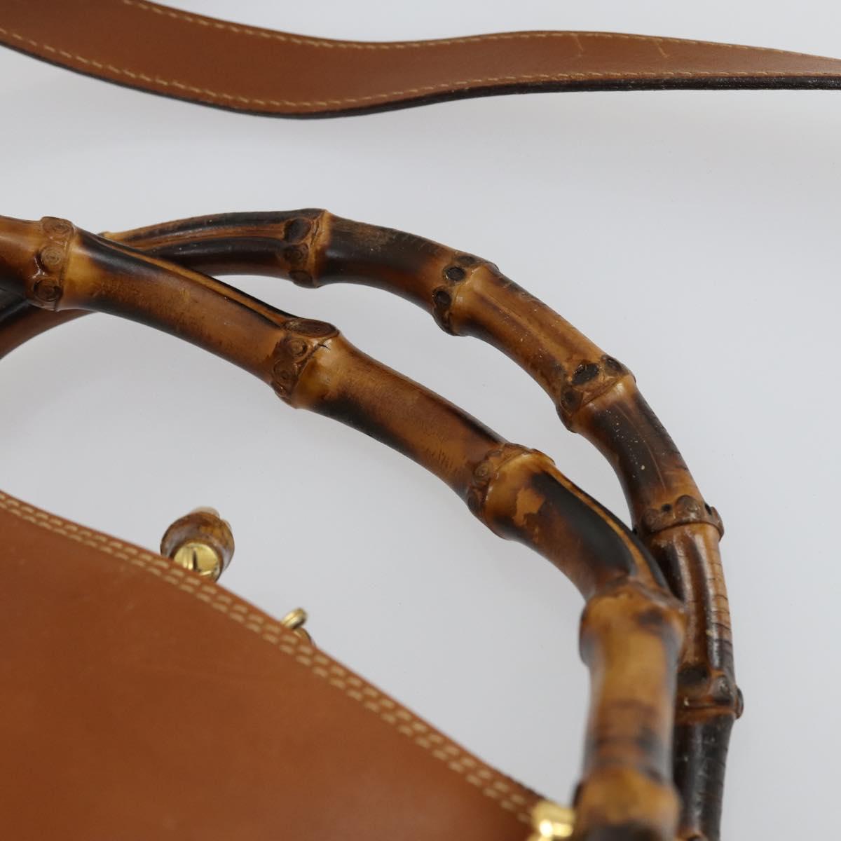 GUCCI Bamboo Hand Bag Leather 2way Brown Gold Auth 155634