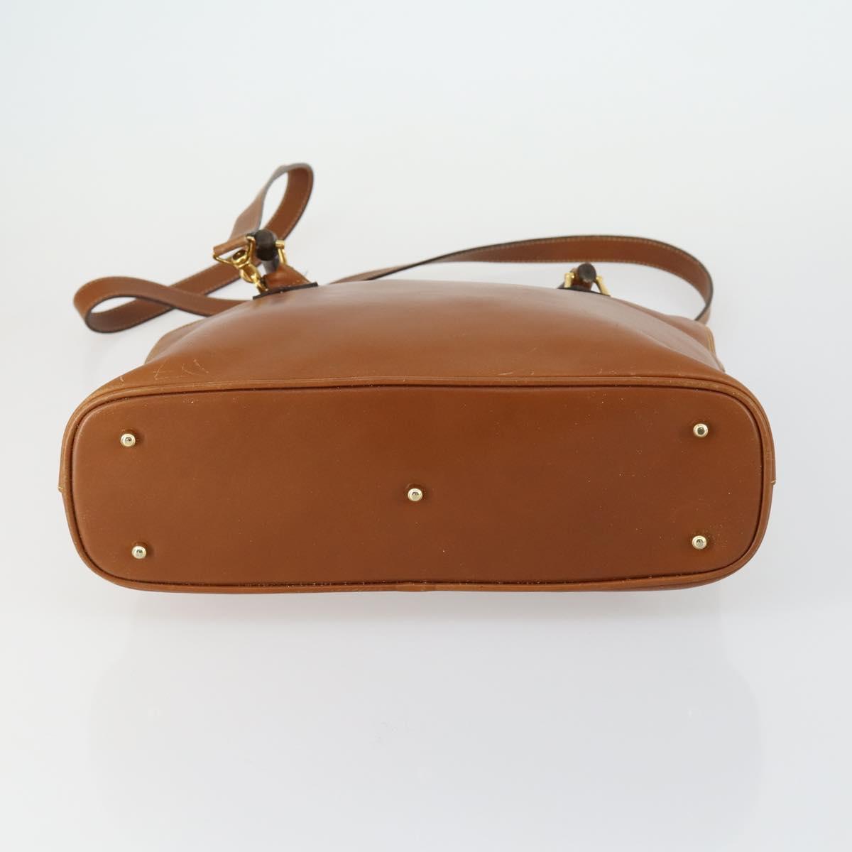 GUCCI Bamboo Hand Bag Leather 2way Brown Gold Auth 155634