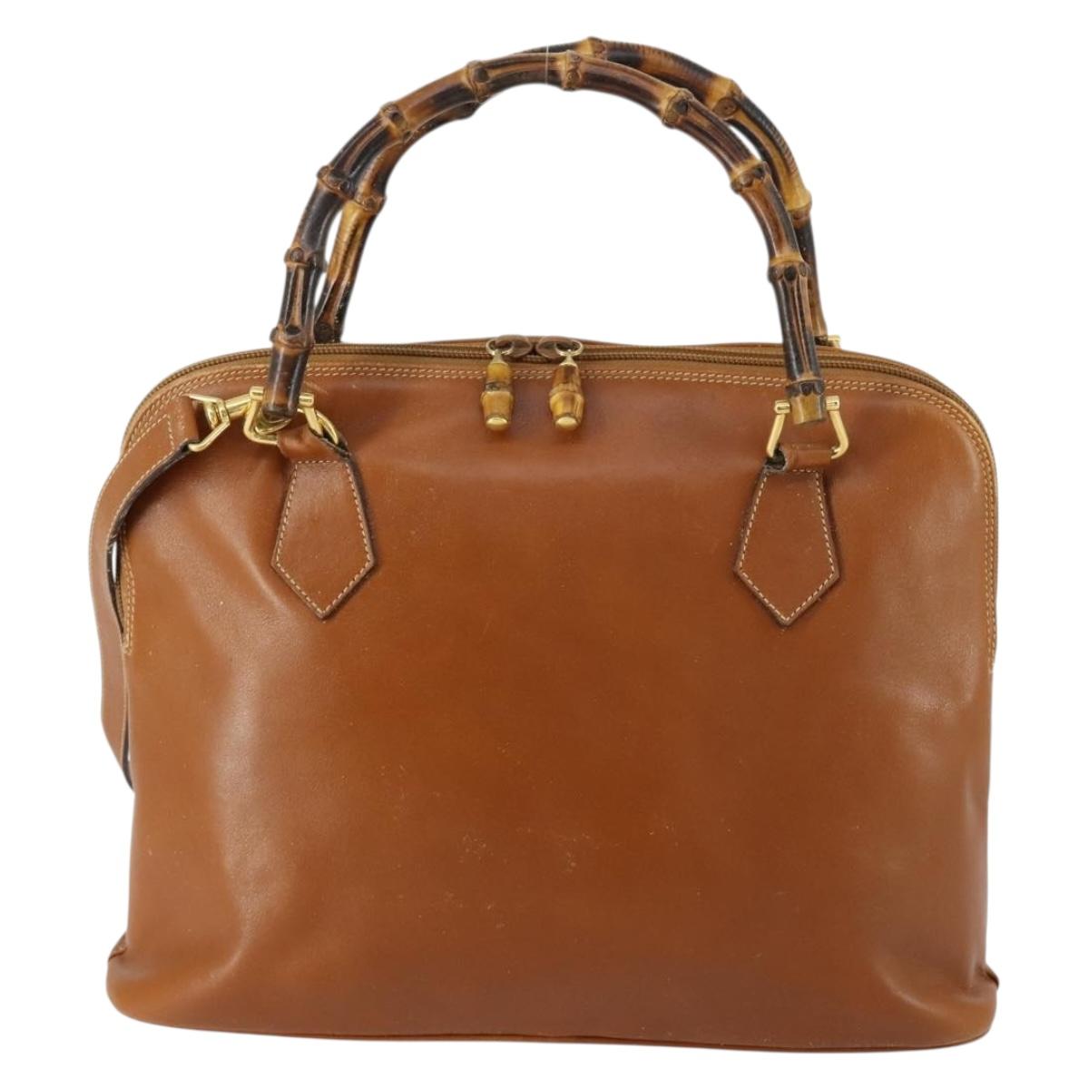 GUCCI Bamboo Hand Bag Leather 2way Brown Gold Auth 155634