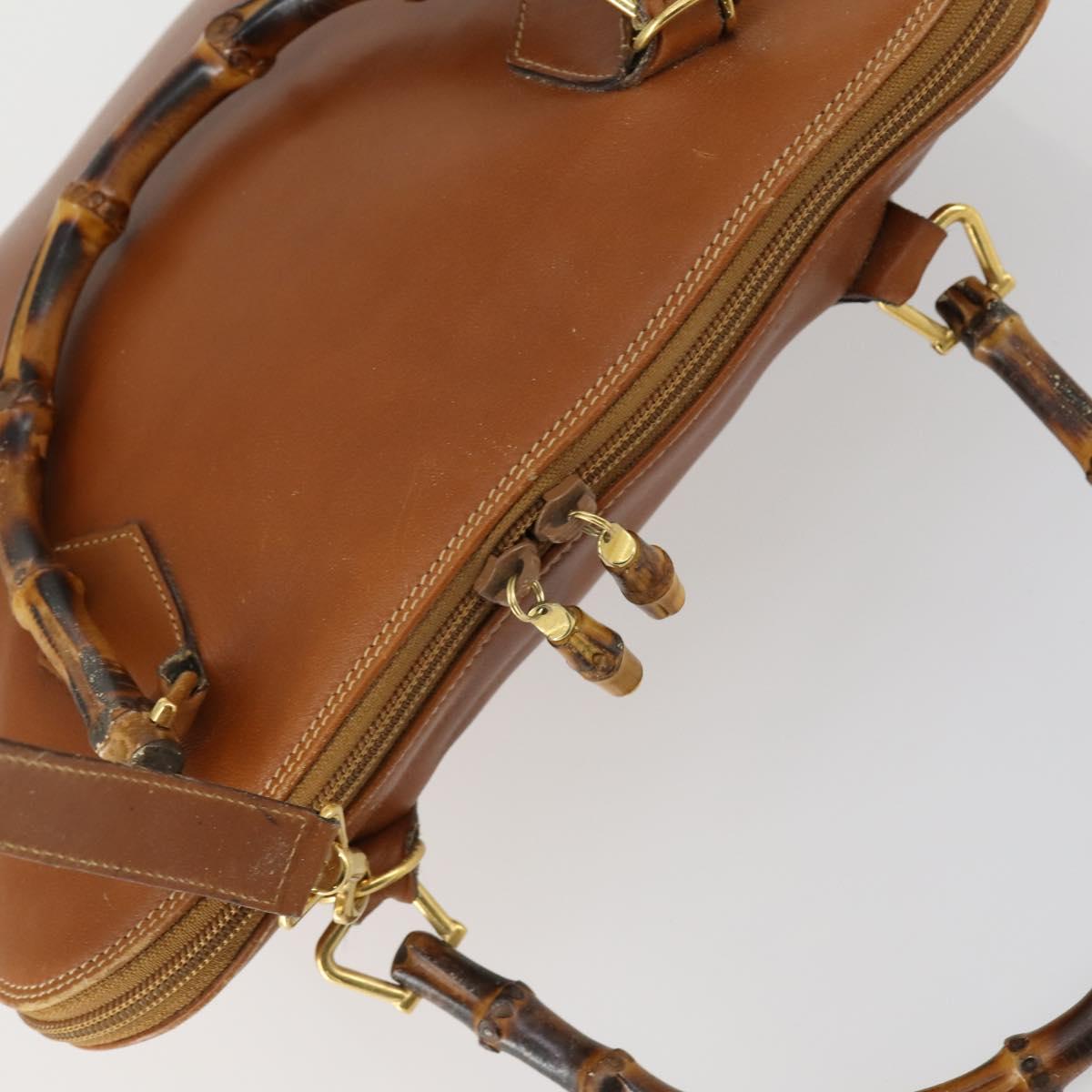 GUCCI Bamboo Hand Bag Leather 2way Brown Gold Auth 155634