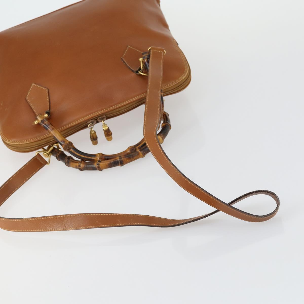 GUCCI Bamboo Hand Bag Leather 2way Brown Gold Auth 155634