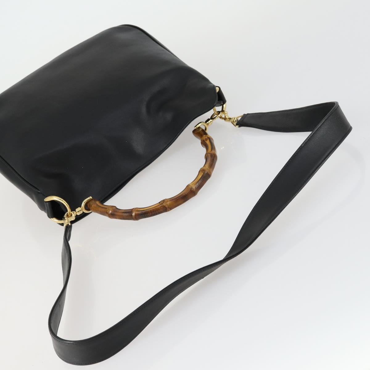 GUCCI Bamboo Shoulder Bag Leather 2way Black Gold 001 1638 2123 Auth 155635